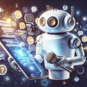 robot amb un mòbil i un micròfon