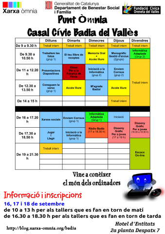 Cartell amb els horaris del Punt Òmnia Badia del Vallès