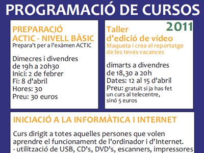 Programació de cursos febrer 2011 del Punt TIC de Tremp