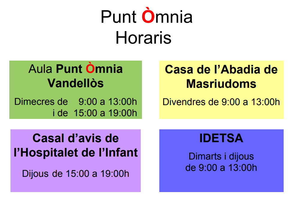 llocs d'activitats i horaris